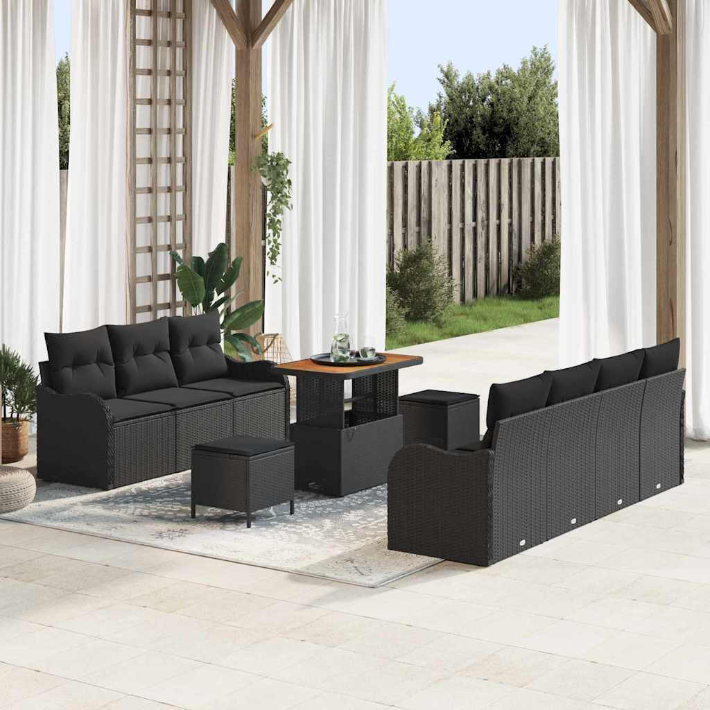 Garden Sofa Set Height-Adjustable 10 pcs Black Poly Rattan
