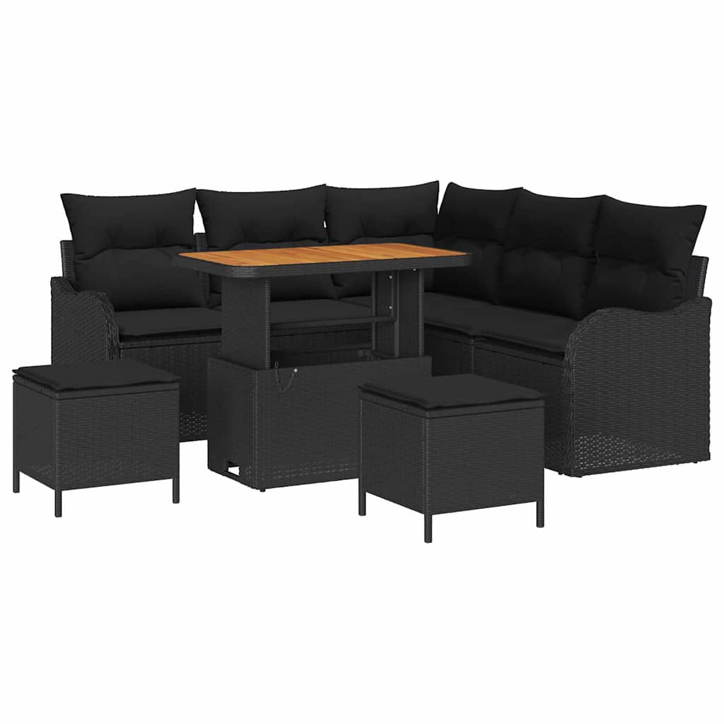 Garden Sofa Set Height-Adjustable 8 pcs Black Poly Rattan