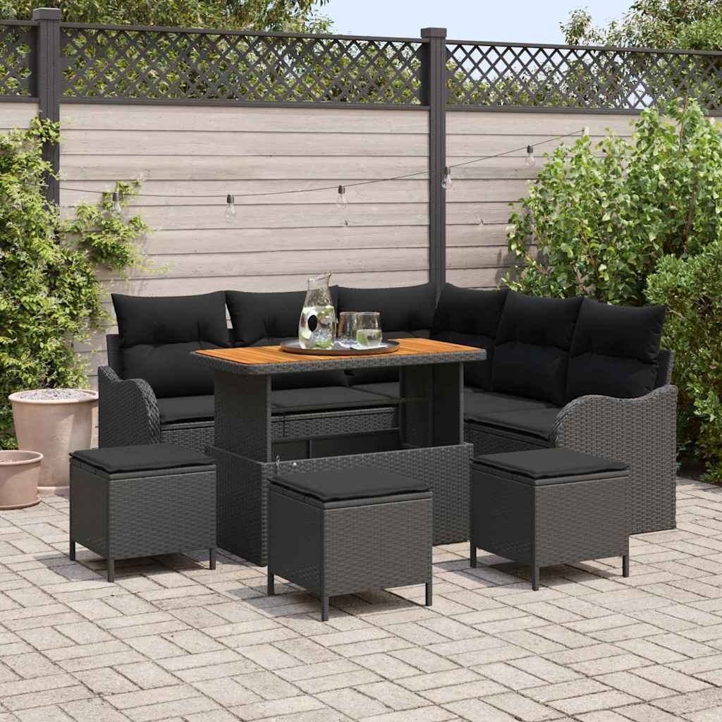 Garden Sofa Set Height-Adjustable 9 pcs Black Poly Rattan