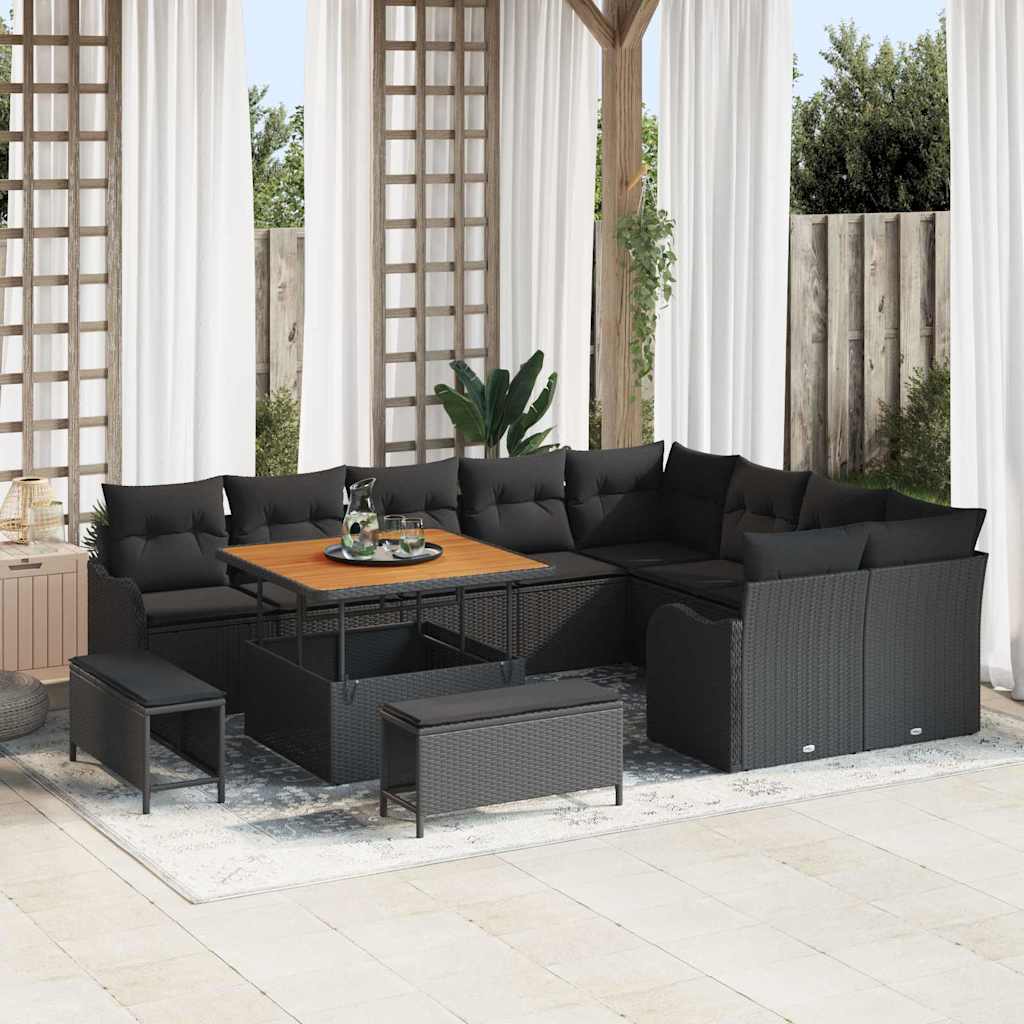 Garden Sofa Set Height-Adjustable 12 pcs Black Poly Rattan