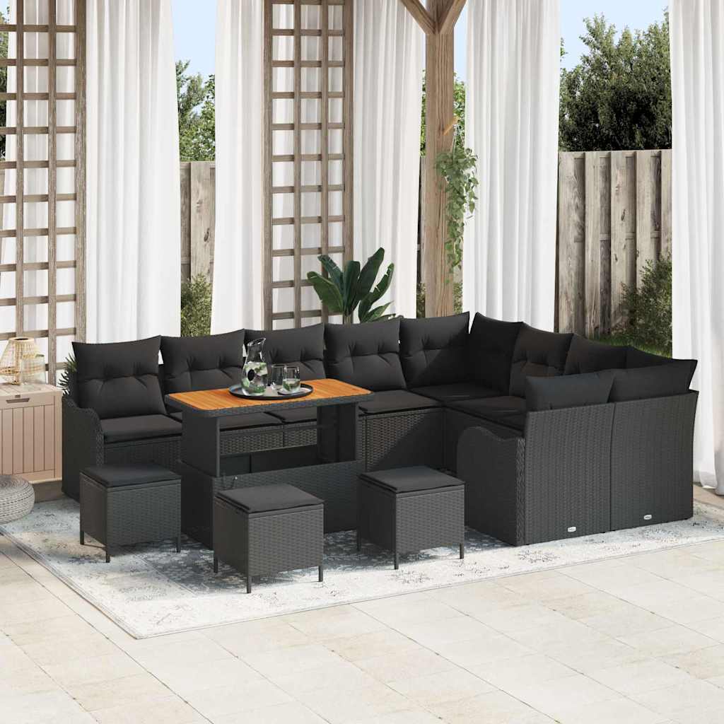 Garden Sofa Set Height-Adjustable 13 pcs Black Poly Rattan