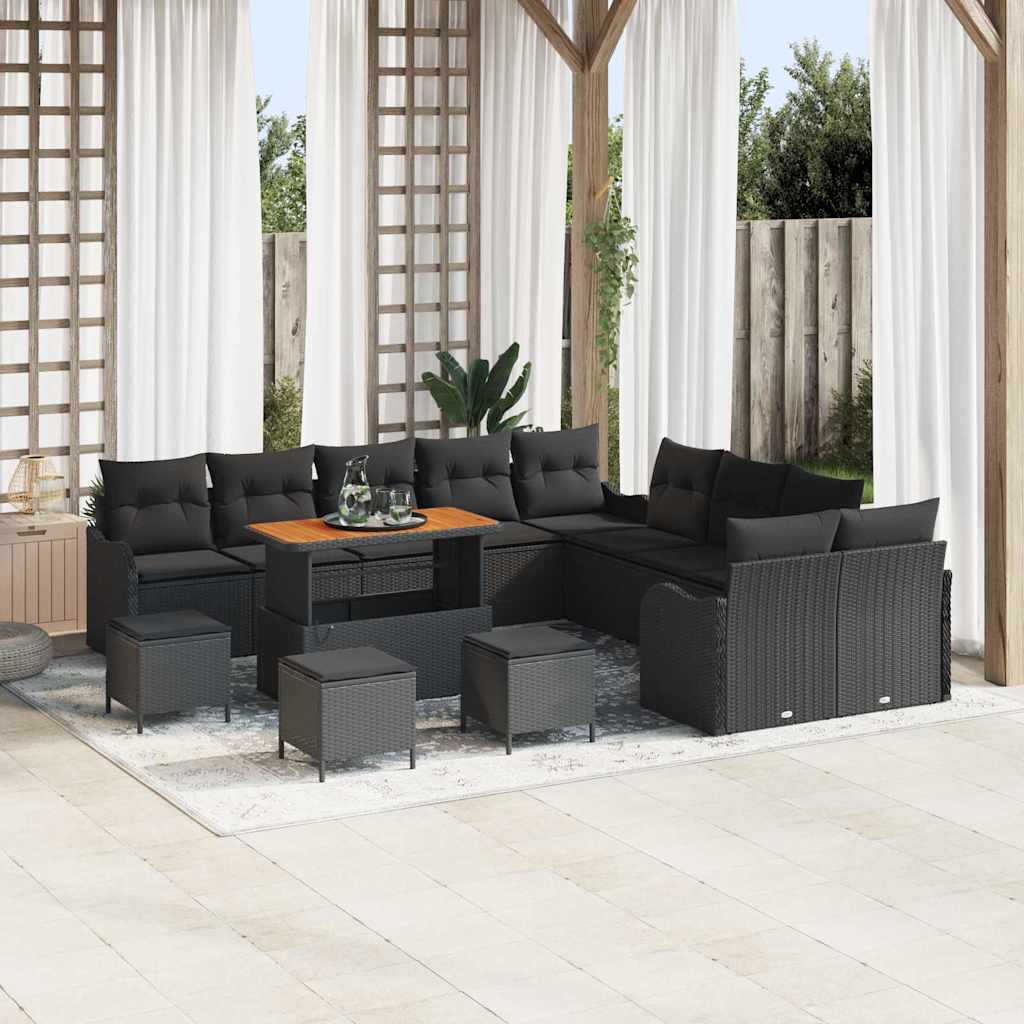 Garden Sofa Set Height-Adjustable 14 pcs Black Poly Rattan