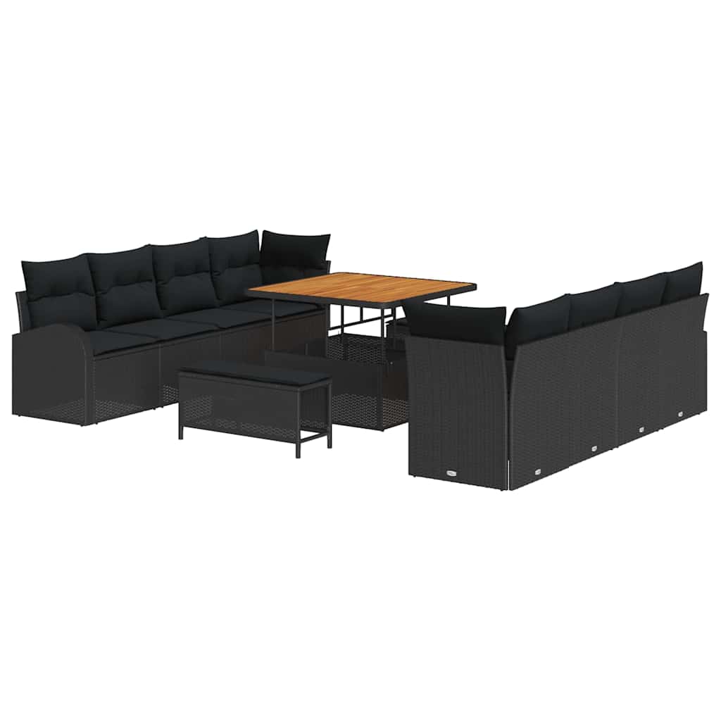 Garden Sofa Set with Cushion 11 pcs Black Poly Rattan