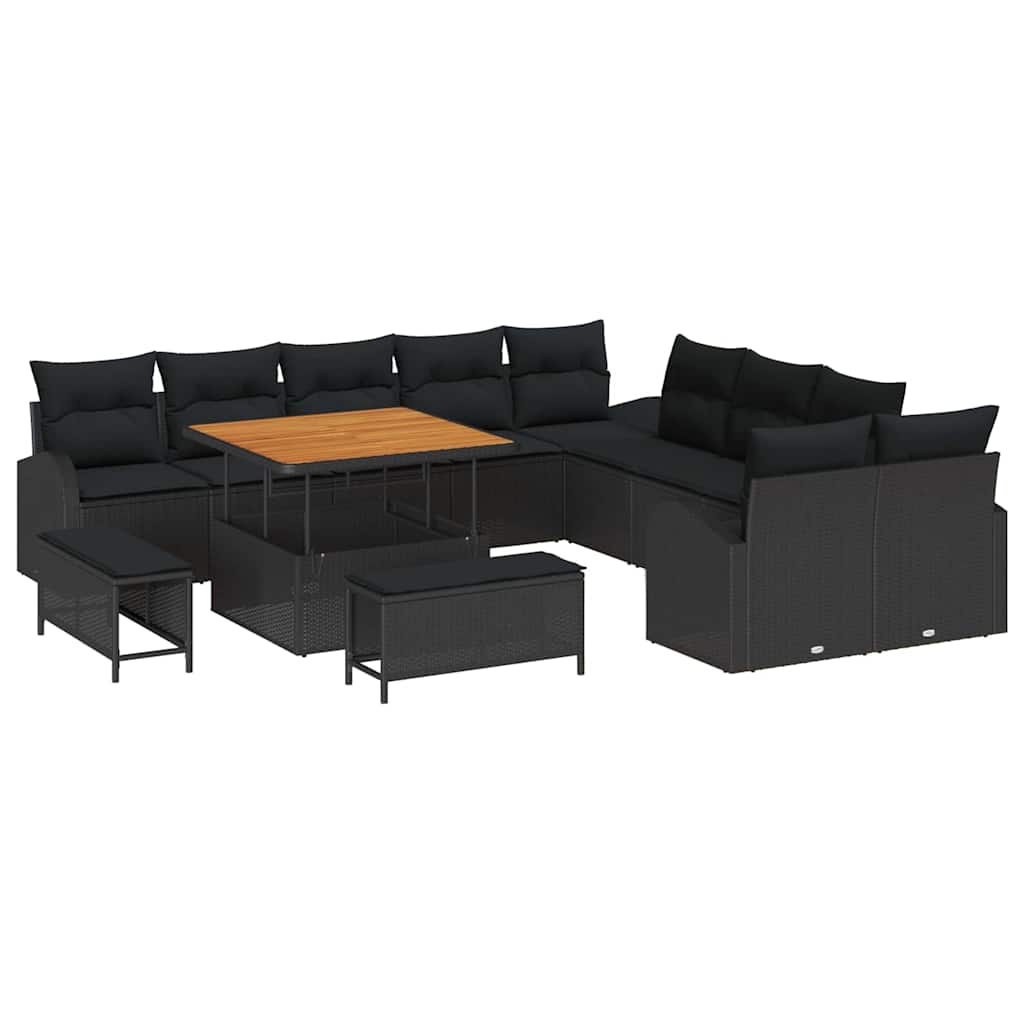 Garden Sofa Set with Cushion 13 pcs Black Poly rattan