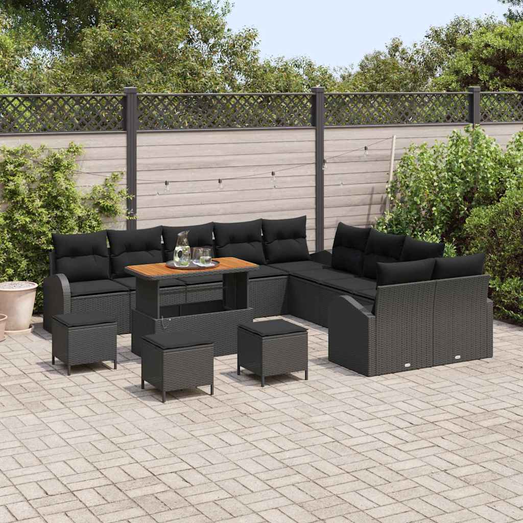 Garden Sofa Set with Cushion 14 pcs Black Poly rattan