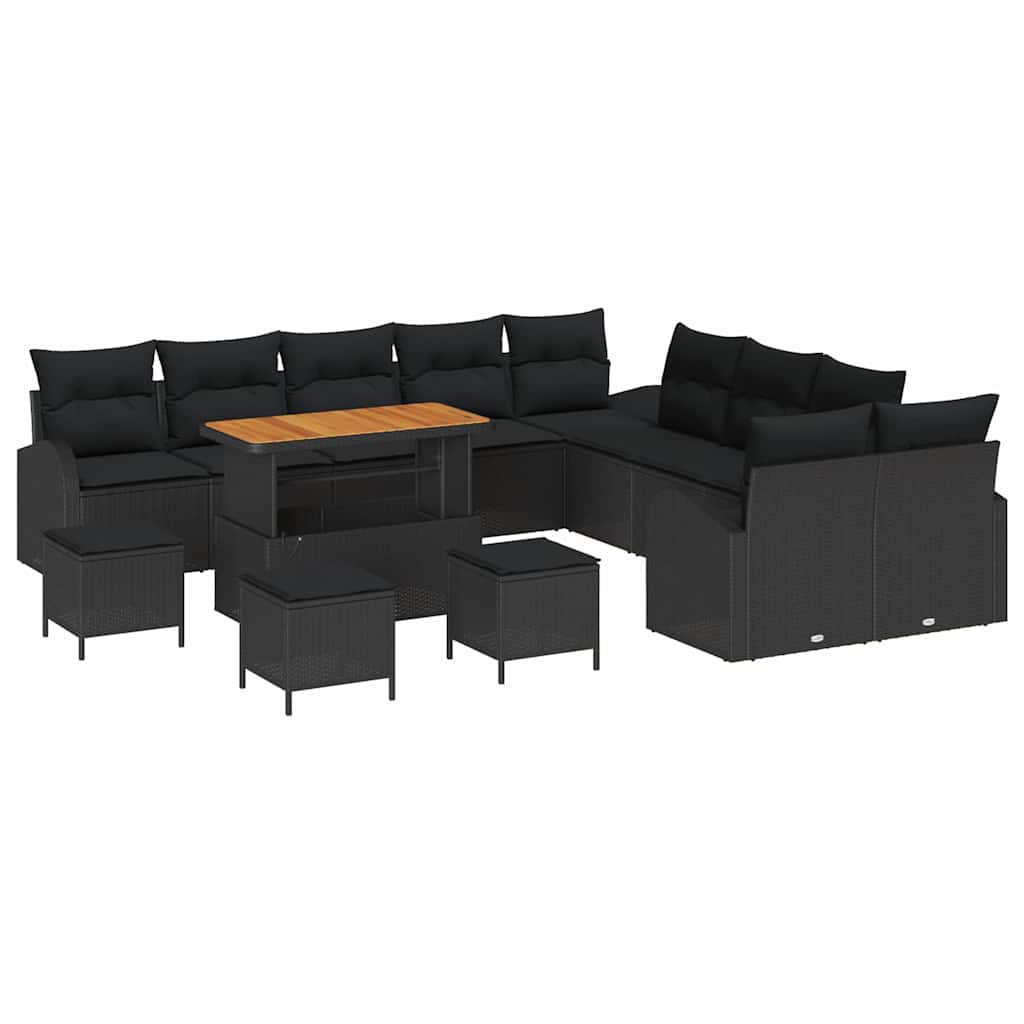 Garden Sofa Set with Cushion 14 pcs Black Poly rattan