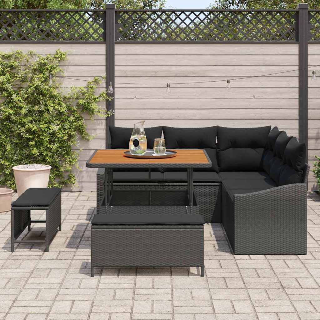 Garden Sofa Set with Cushion 8 pcs Black Poly rattan