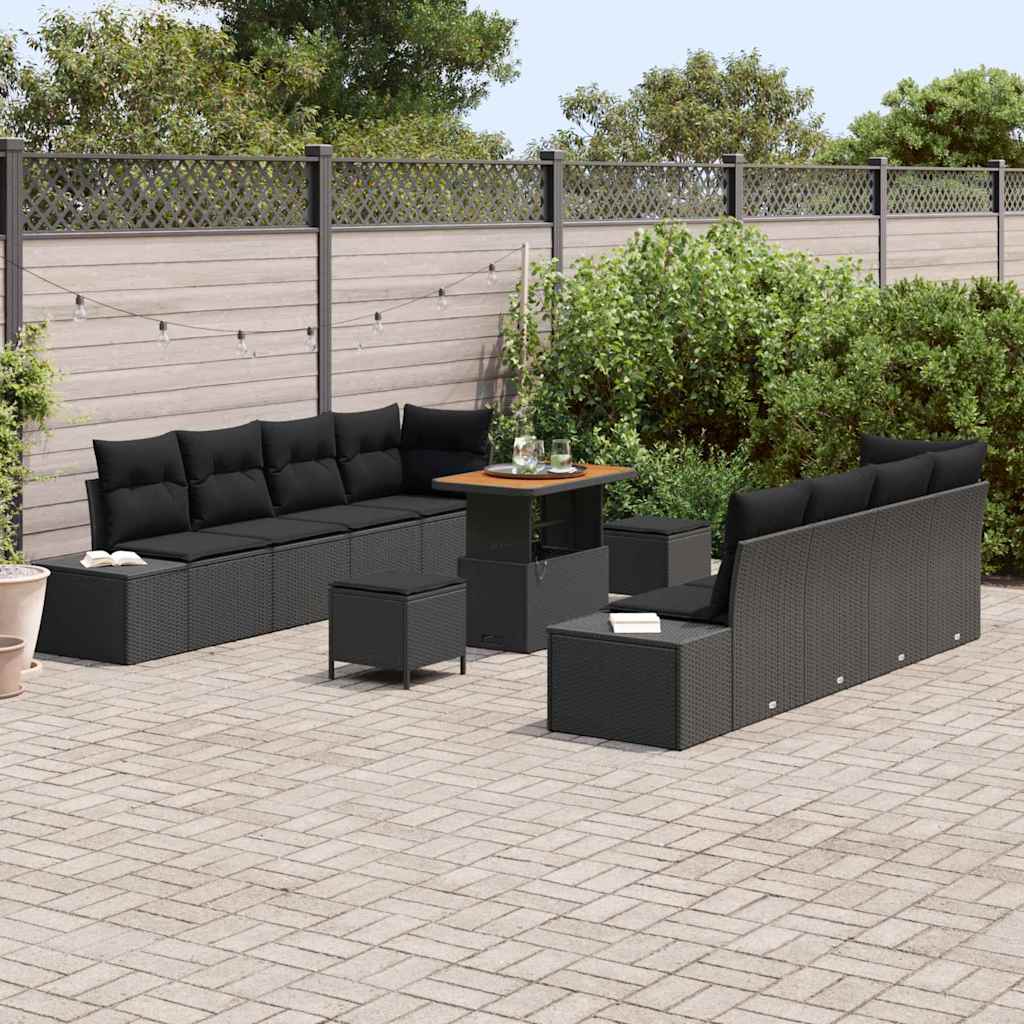 Garden Sofa Set with Cushion 11 pcs Black Poly rattan