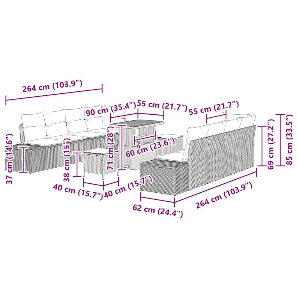 Garden Sofa Set with Cushion 11 pcs Black Poly rattan