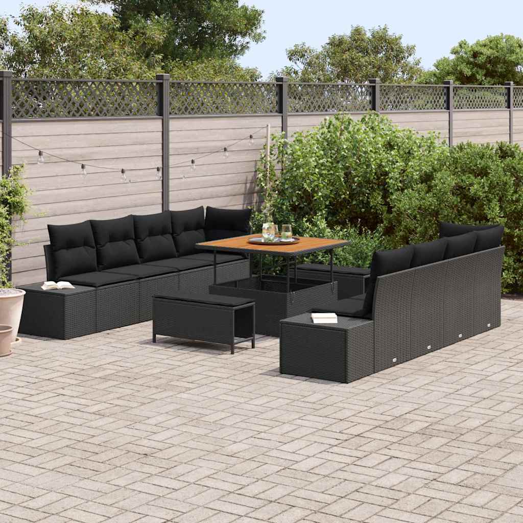 Garden Sofa Set with Cushion 11 pcs Black Poly rattan