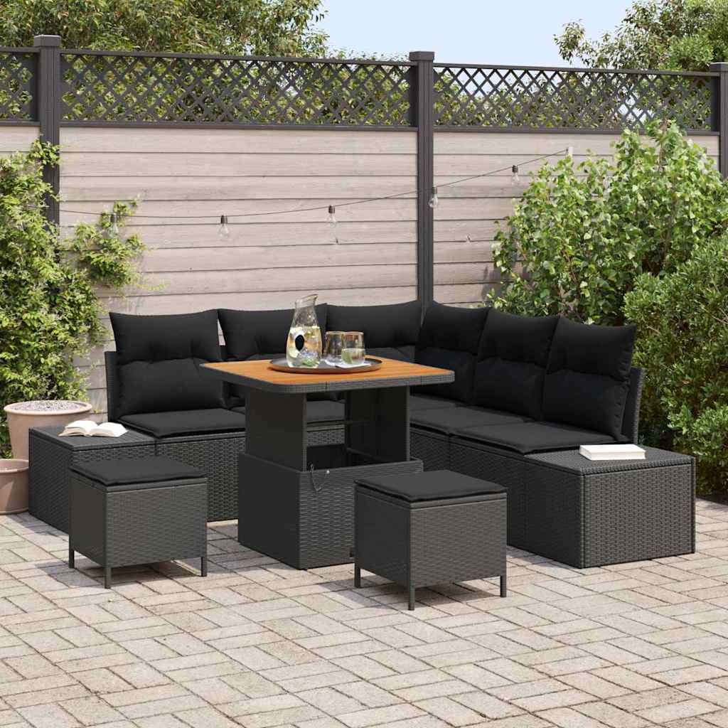 Garden Sofa Set with Cushion 8 pcs Black Poly rattan