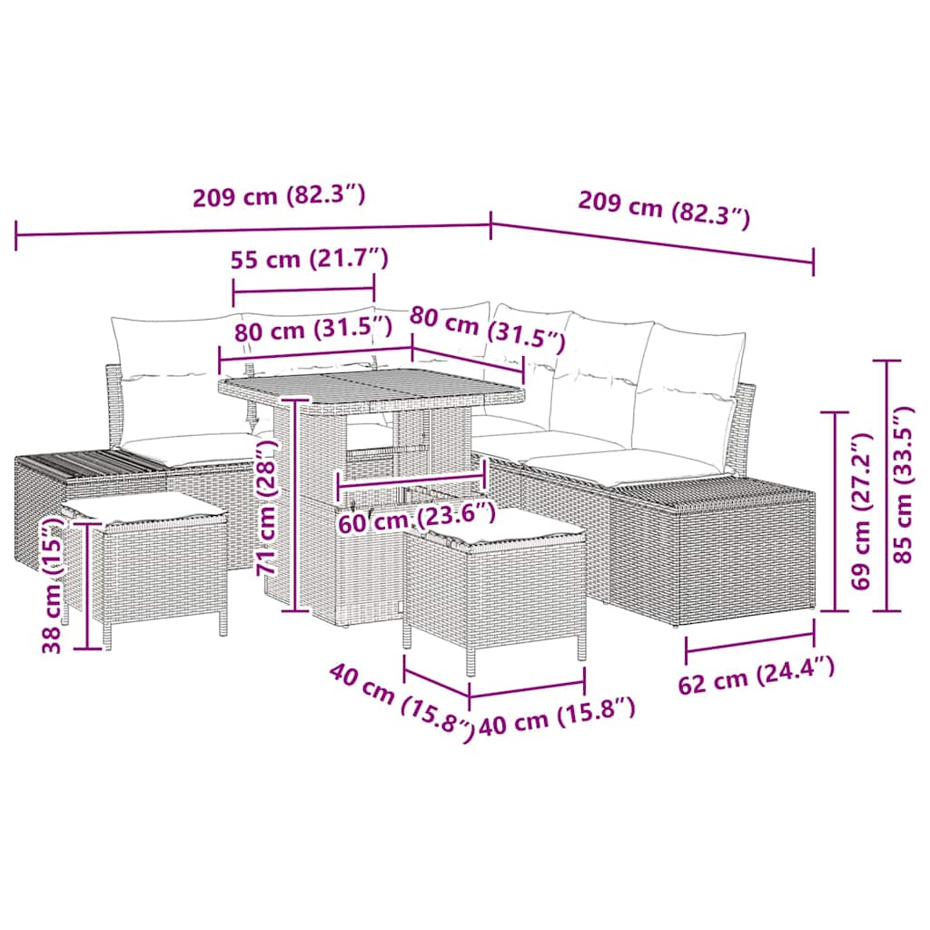 Garden Sofa Set with Cushion 8 pcs Black Poly rattan