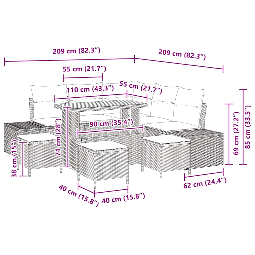 Garden Sofa Set with Cushion 9 pcs Black Poly rattan
