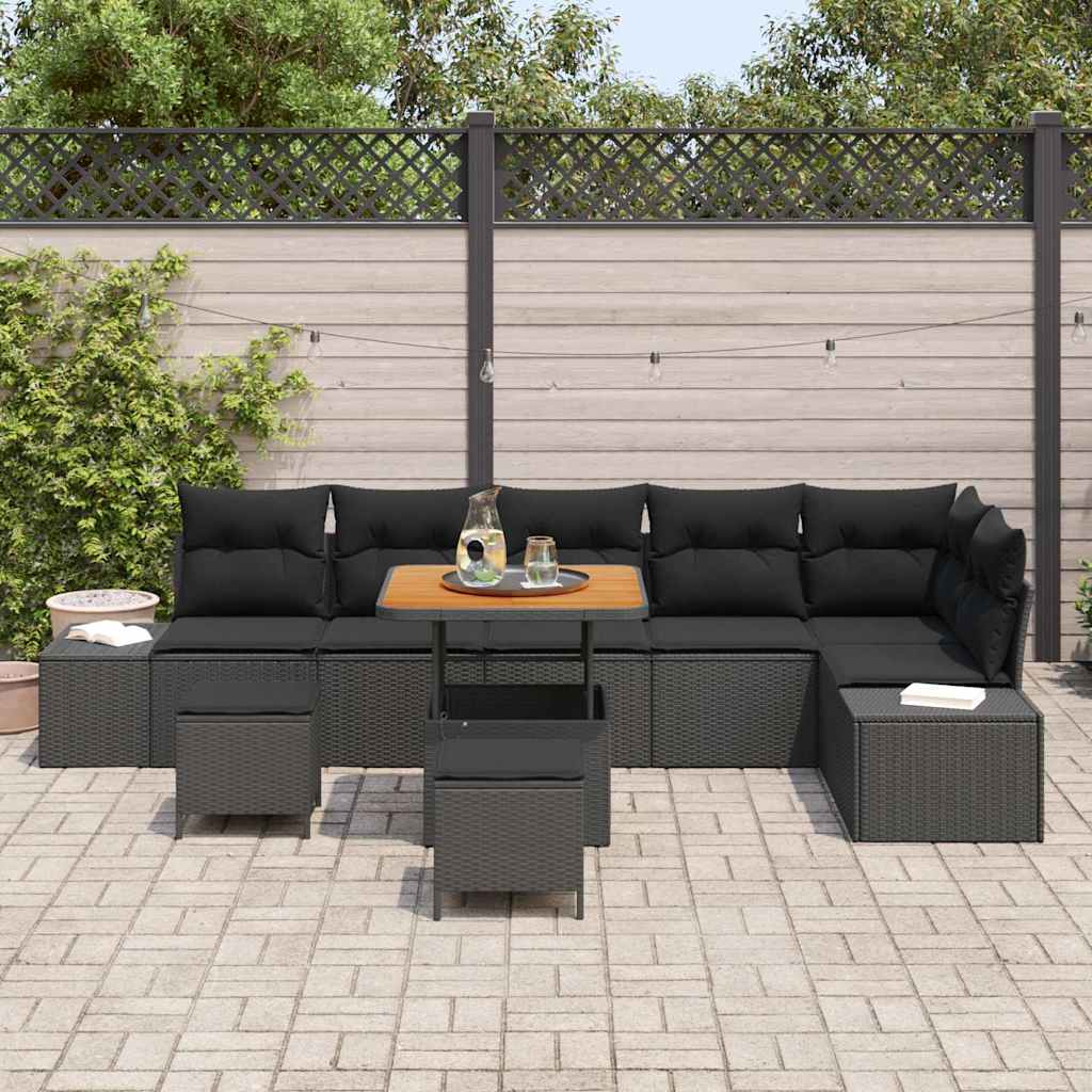 Garden Sofa Set with Cushion 9 pcs Black Poly rattan