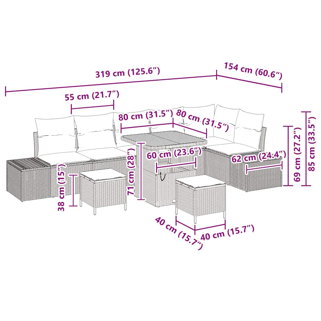 Garden Sofa Set with Cushion 9 pcs Black Poly rattan