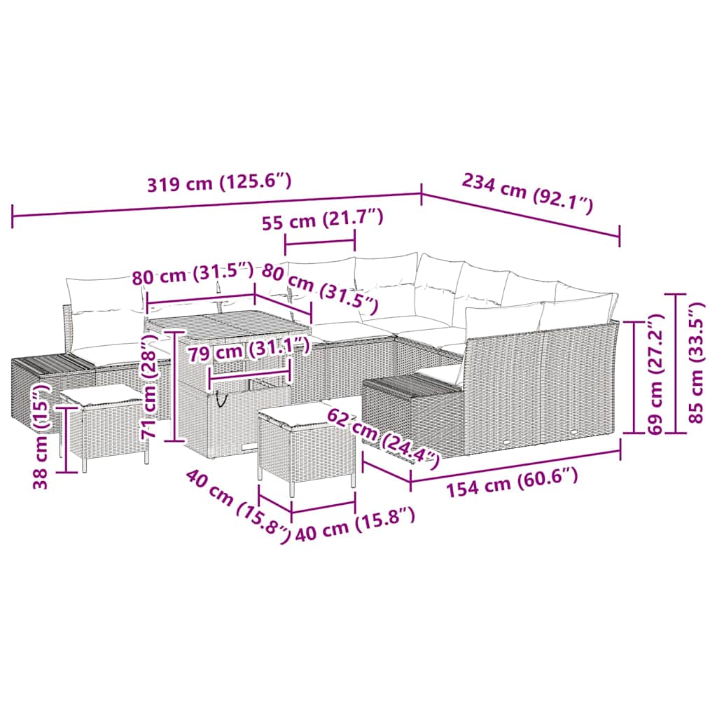 Garden Sofa Set with Storage 12 pcs Black Poly rattan