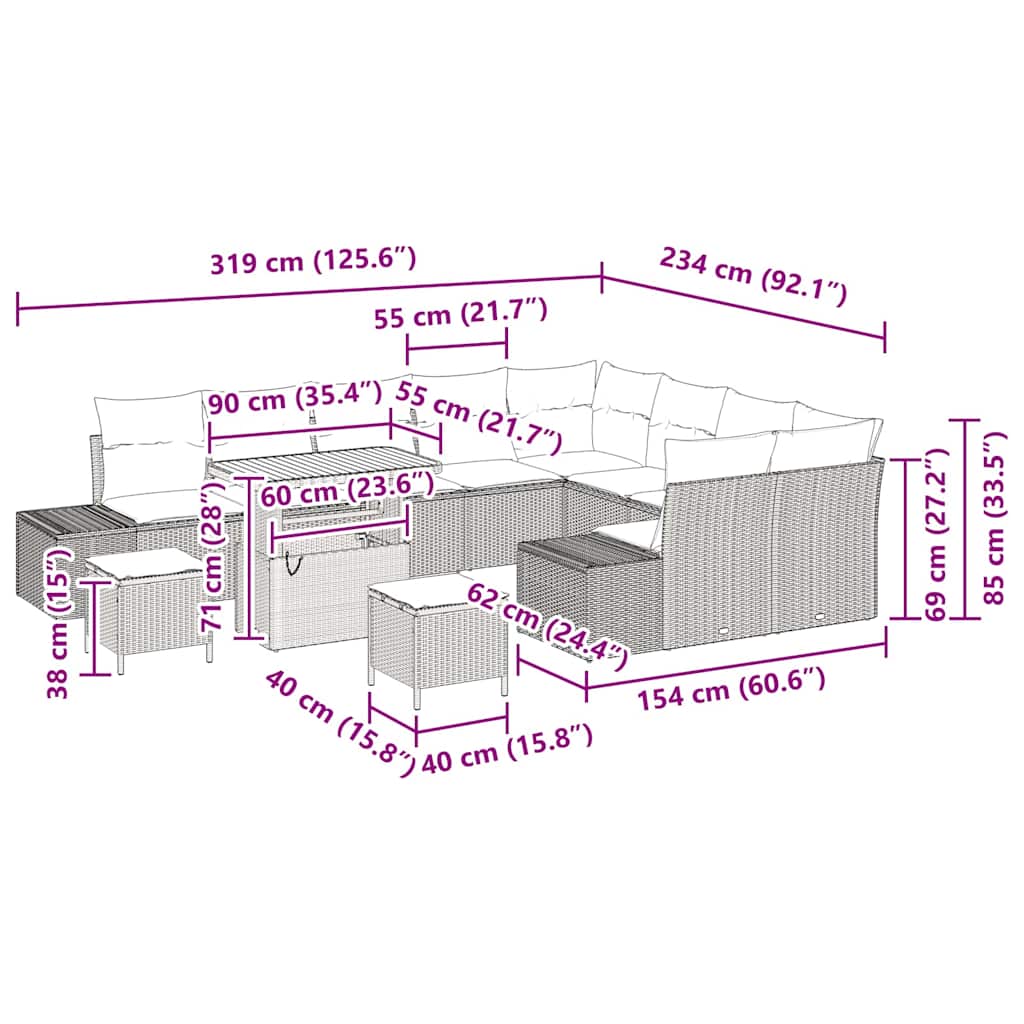 Garden Sofa Set with Storage 12 pcs Black Poly rattan