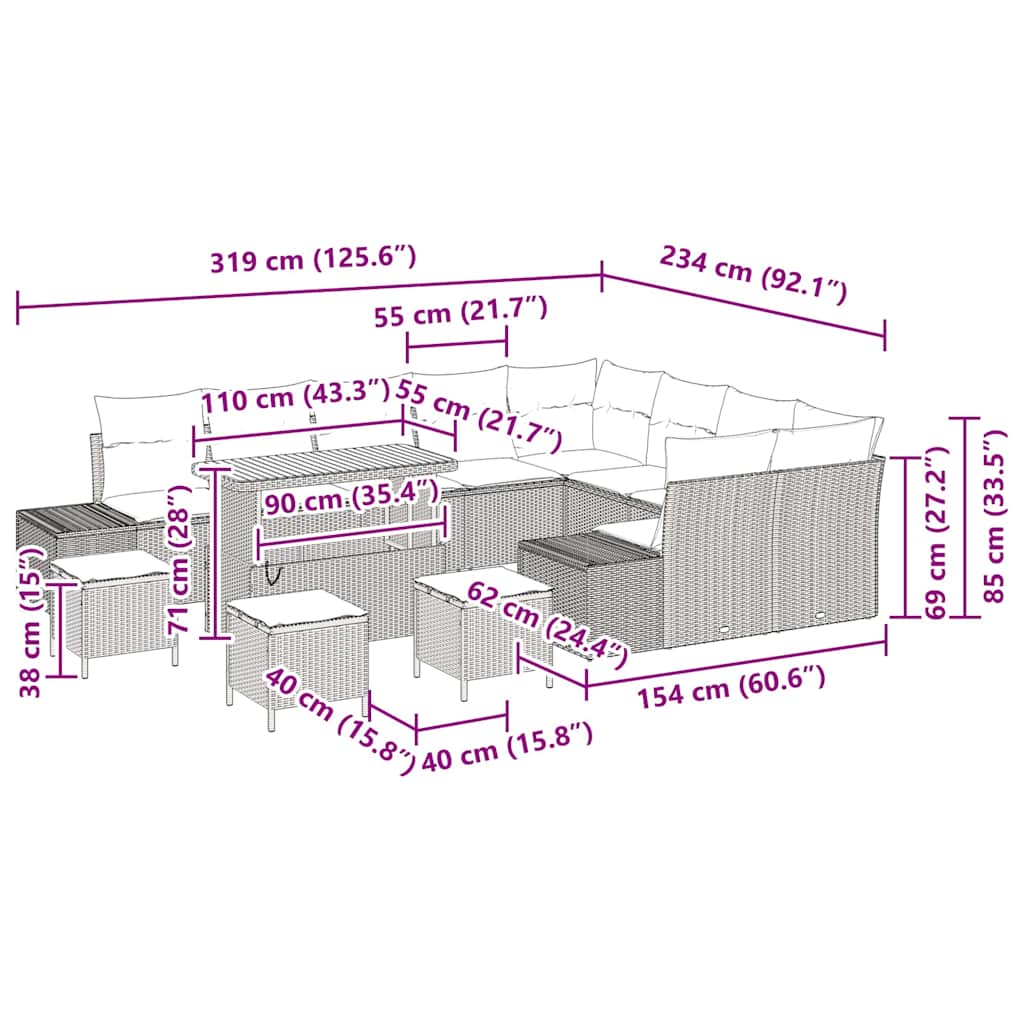 Garden Sofa Set with Storage 13 pcs Black Poly rattan