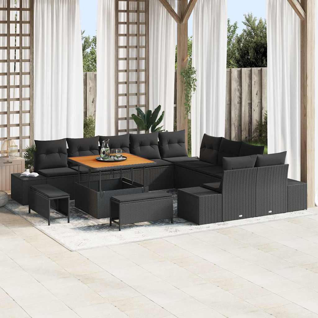 Garden Sofa Set with Cushion 13 pcs Black Poly rattan