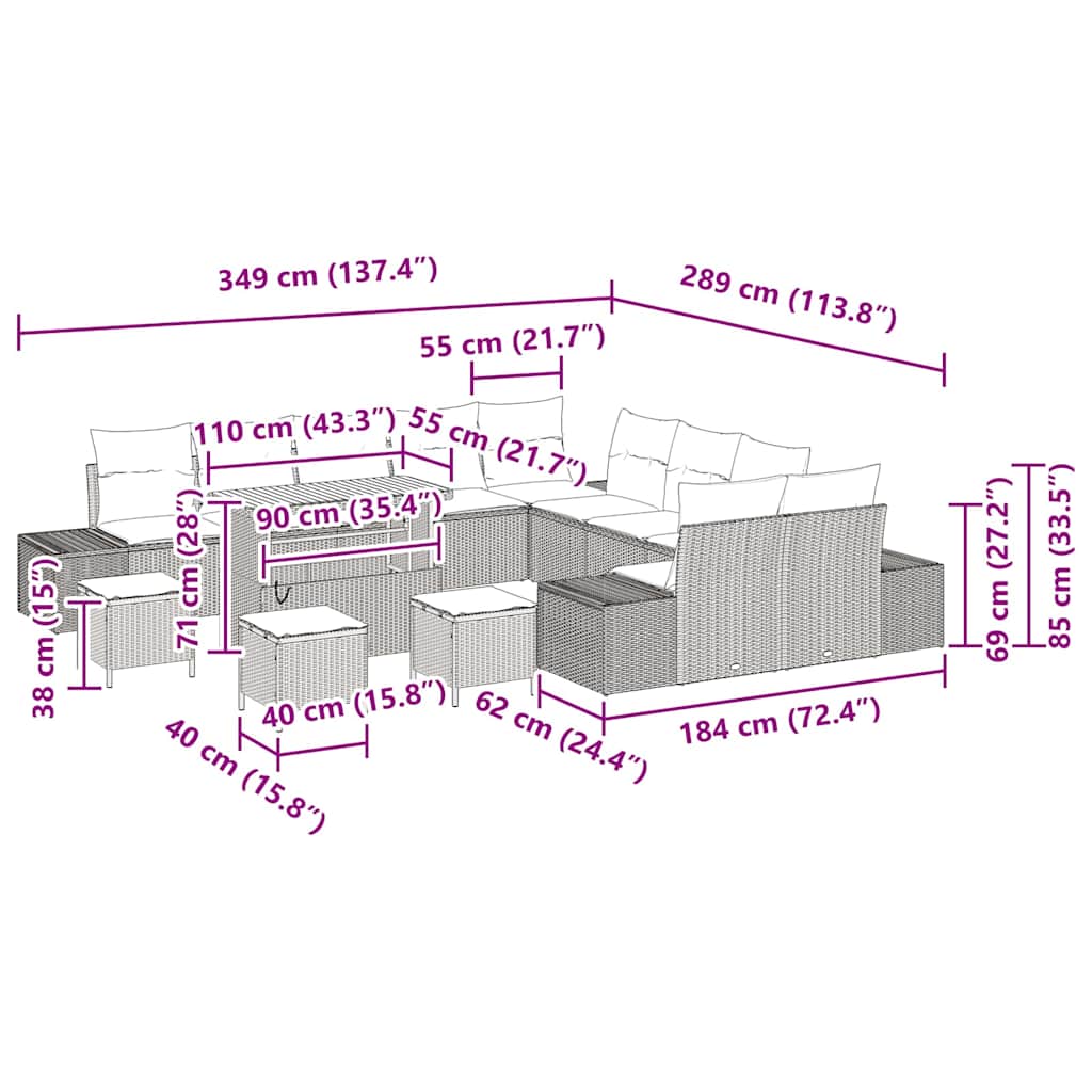 Garden Sofa Set with Cushion 14 pcs Black Poly rattan