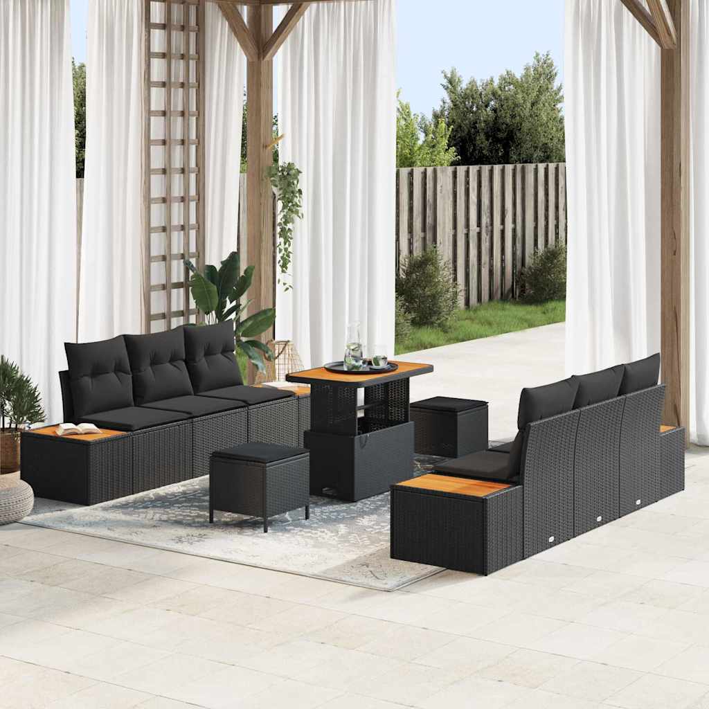 Garden Sofa Set with Cushion 9 pcs Black Poly rattan