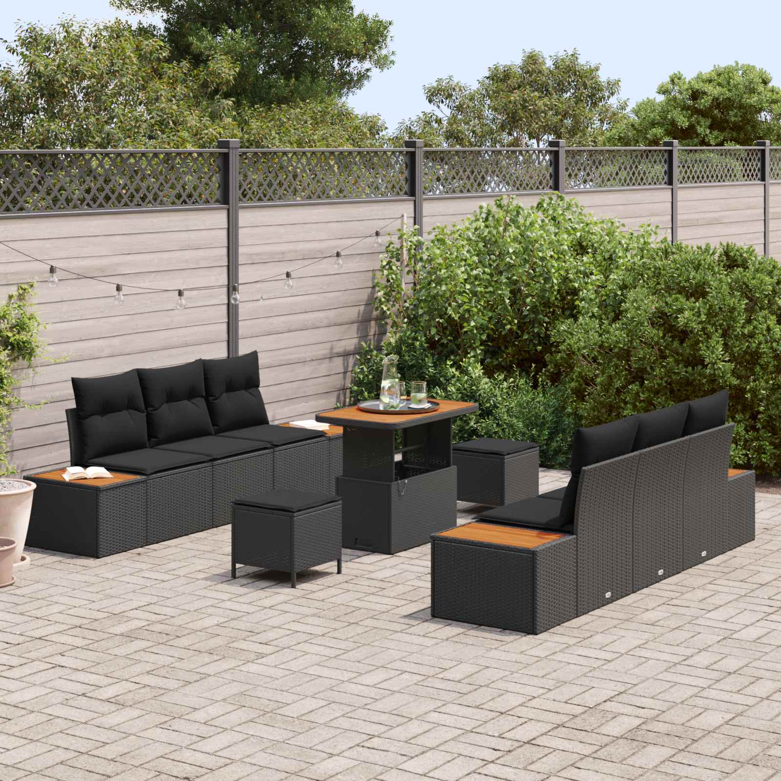Garden Sofa Set 9 pcs Black Poly Rattan