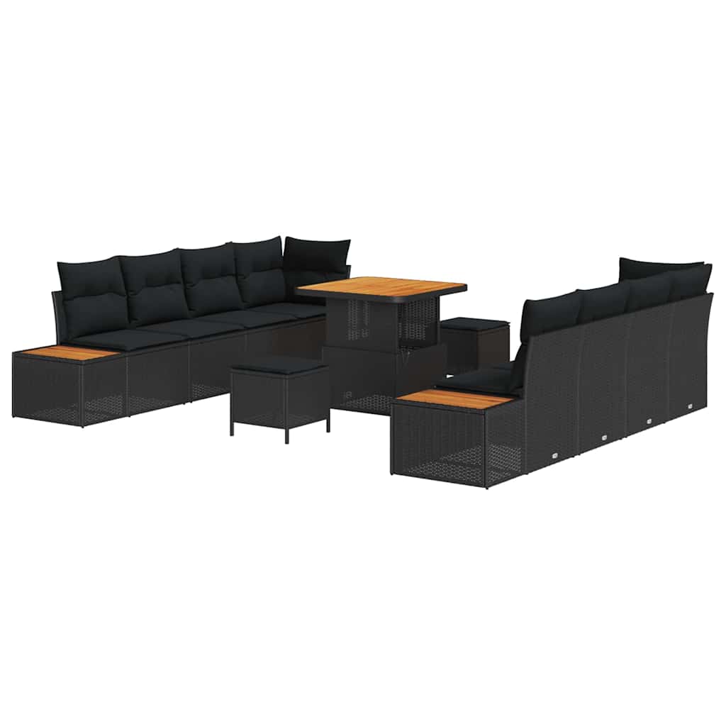 Garden Sofa Set with Cushion 11 pcs Black Poly rattan