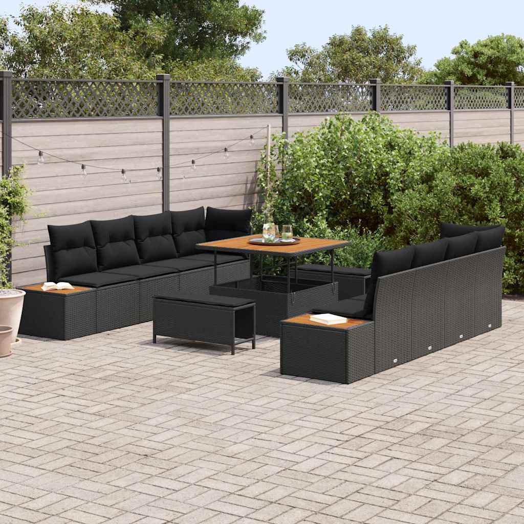 Garden Sofa Set with Cushion 11 pcs Black Poly rattan