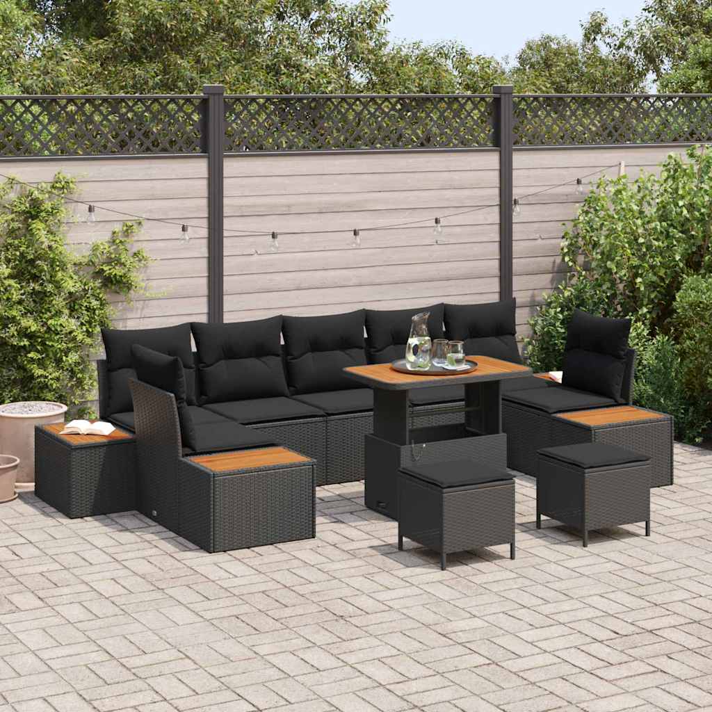 Garden Sofa Set with Cushion 10 pcs Black Poly rattan