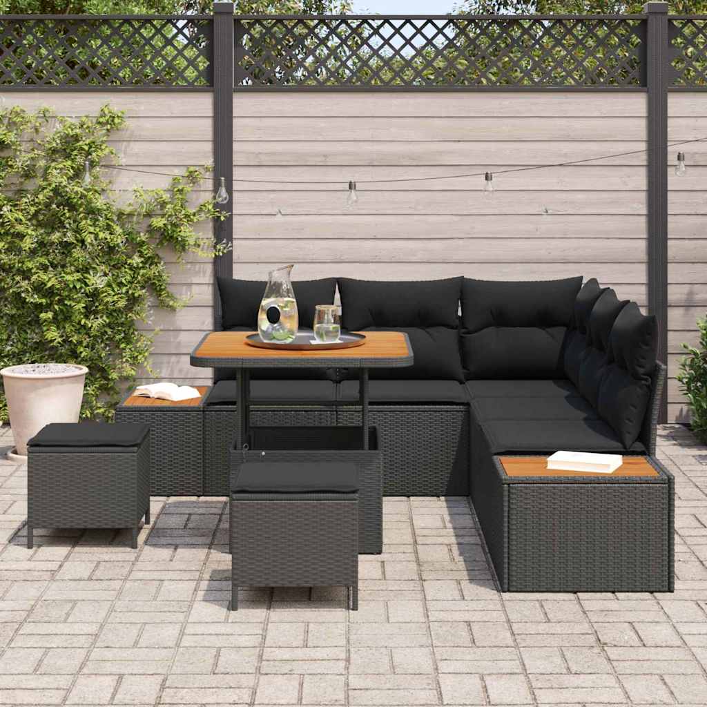 Garden Sofa Set with Cushion 8 pcs Black Poly rattan