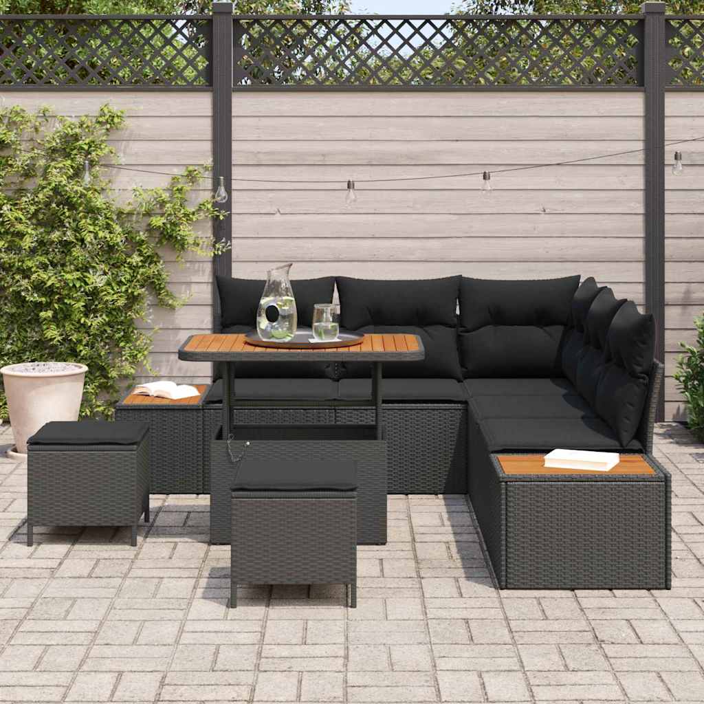 Garden Sofa Set with Cushion 8 pcs Black Poly rattan