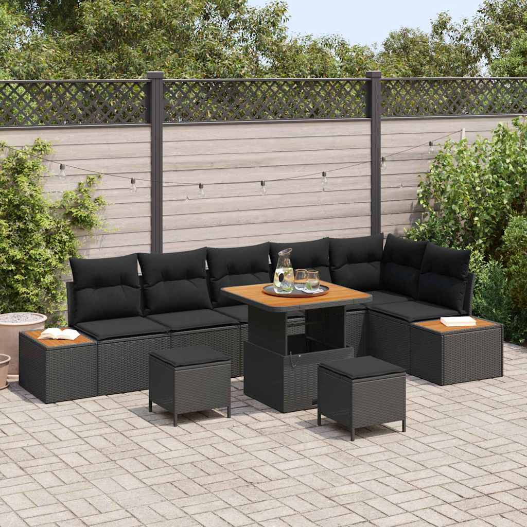 Garden Sofa Set with Cushion 9 pcs Black Poly rattan