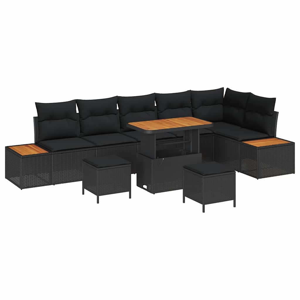 Garden Sofa Set with Cushion 9 pcs Black Poly rattan