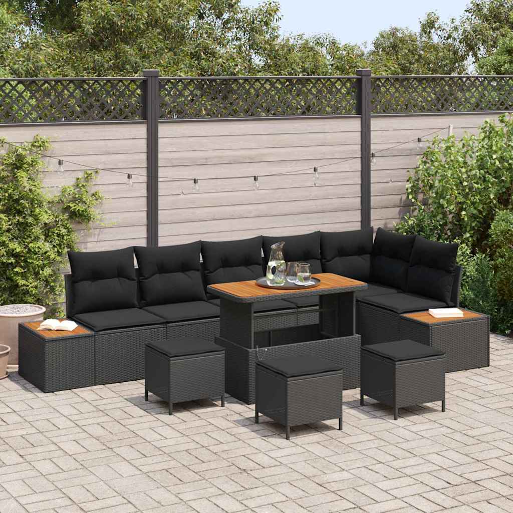 Garden Sofa Set with Cushion 10 pcs Black Poly rattan
