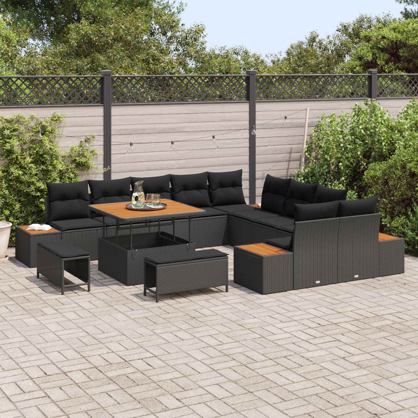 Garden Sofa Set 13 pcs Black Poly Rattan