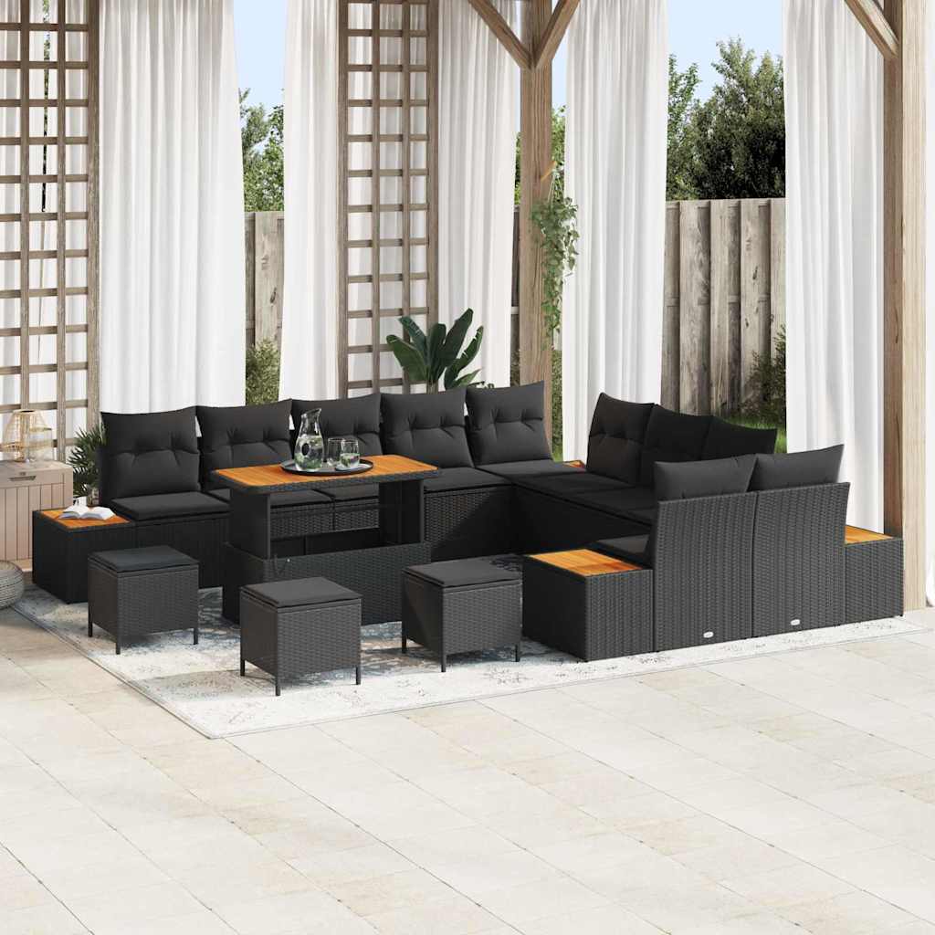 Garden Sofa Set with Cushion 14 pcs Black Poly rattan