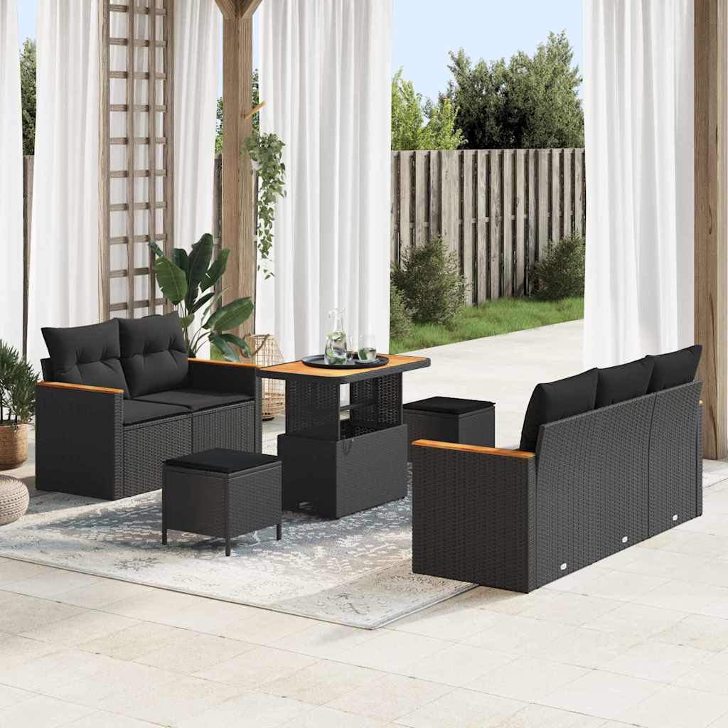 Garden Sofa Set with Cushion 8 pcs Black Poly rattan
