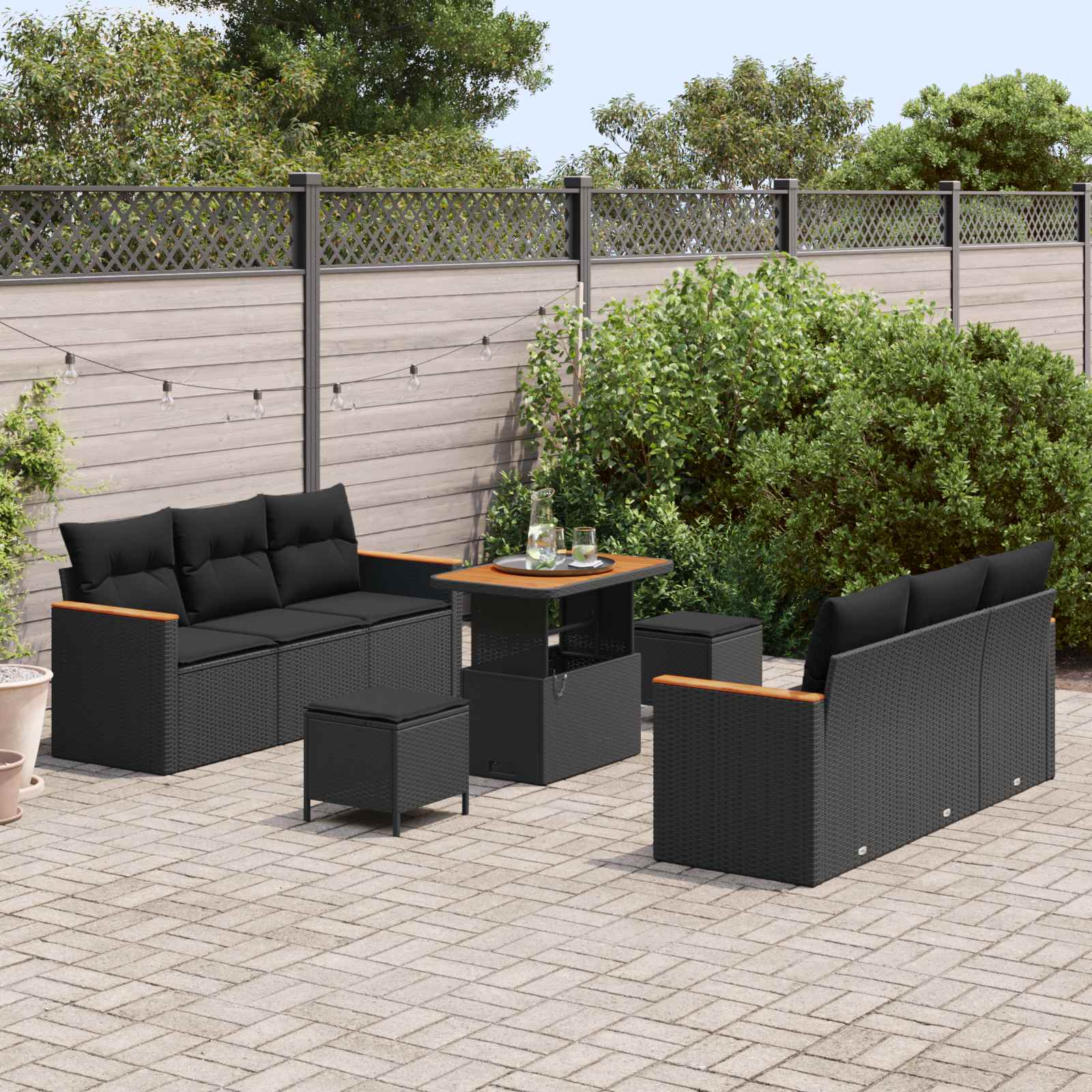 Garden Sofa Set 9 pcs Black Poly Rattan