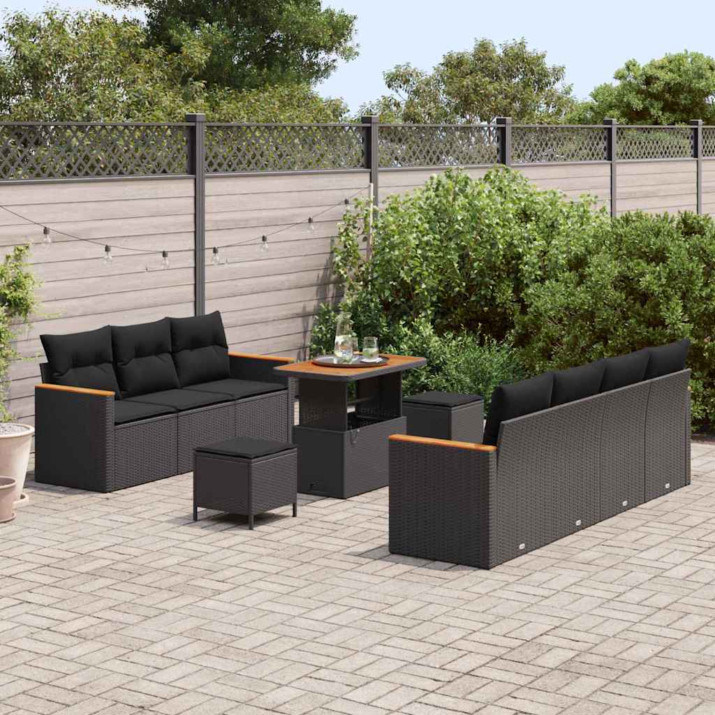 Garden Sofa Set with Cushion 10 pcs Black Poly rattan
