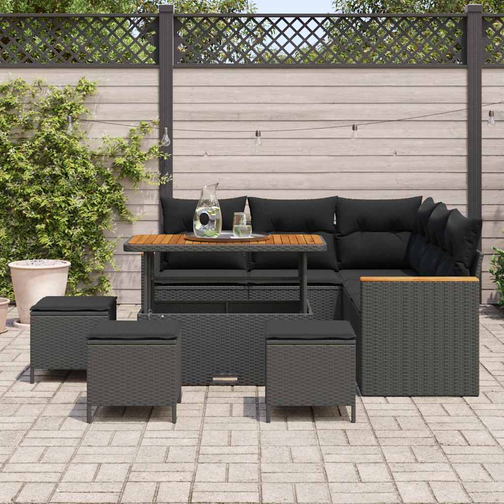 Garden Sofa Set with Cushion 9 pcs Black Poly rattan