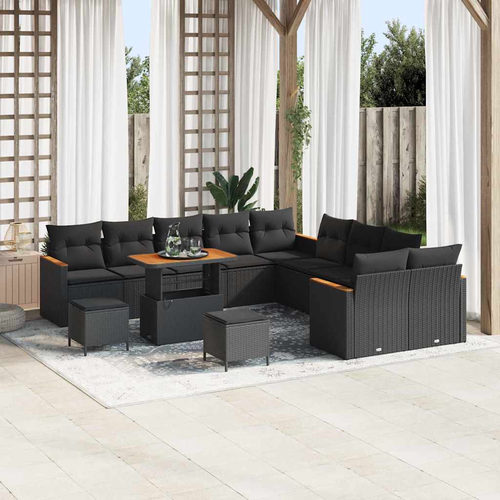 Garden Sofa Set with Cushion 13 pcs Black Poly rattan
