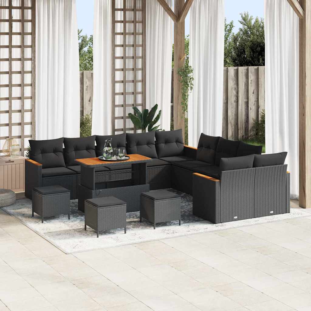 Garden Sofa Set with Cushion 14 pcs Black Poly rattan
