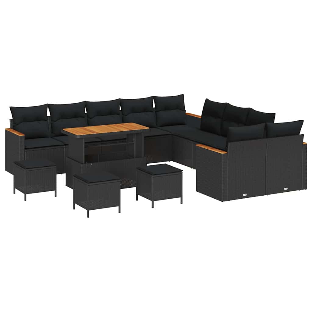 Garden Sofa Set with Cushion 14 pcs Black Poly rattan
