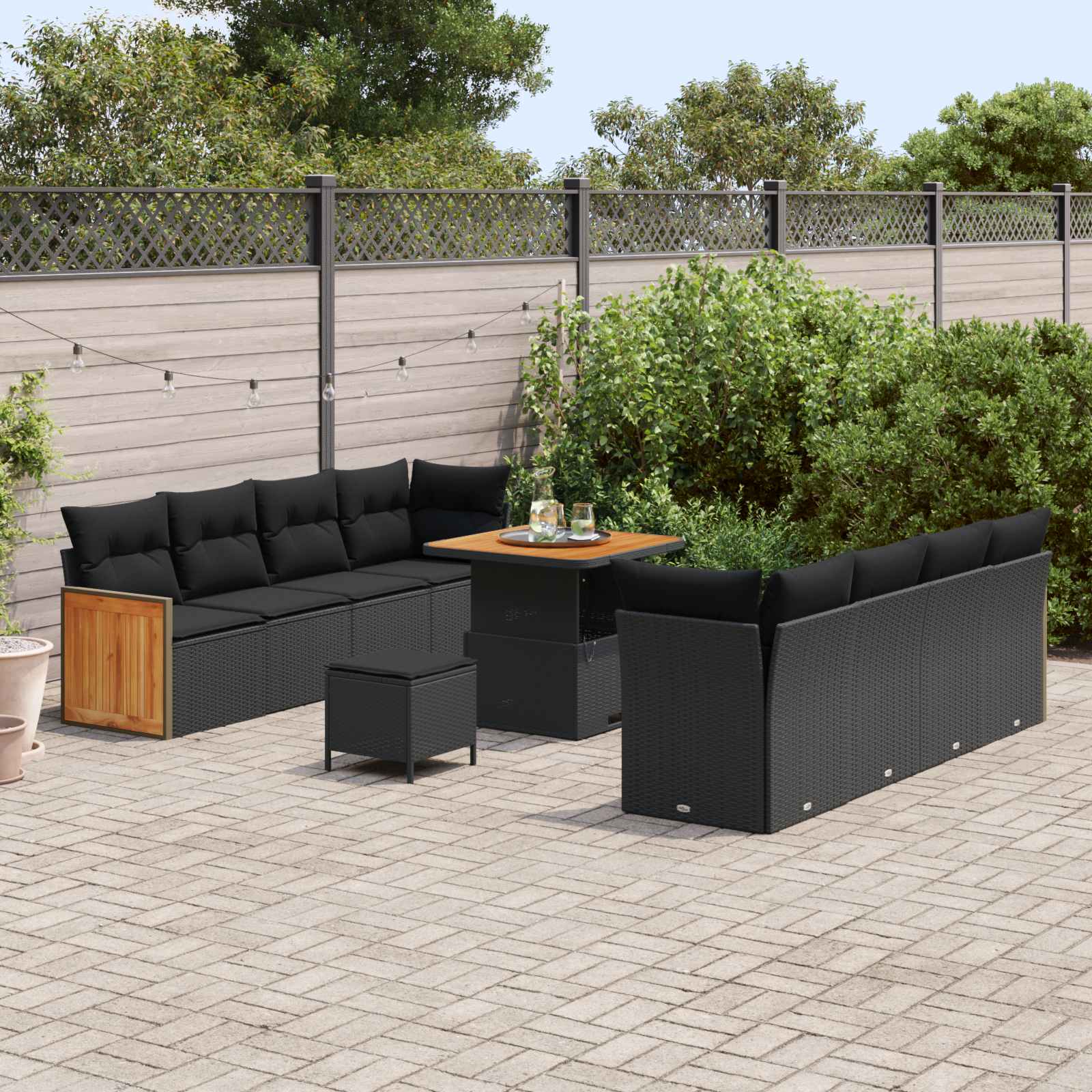 Garden Sofa Set with Cushion 11 pcs Black
