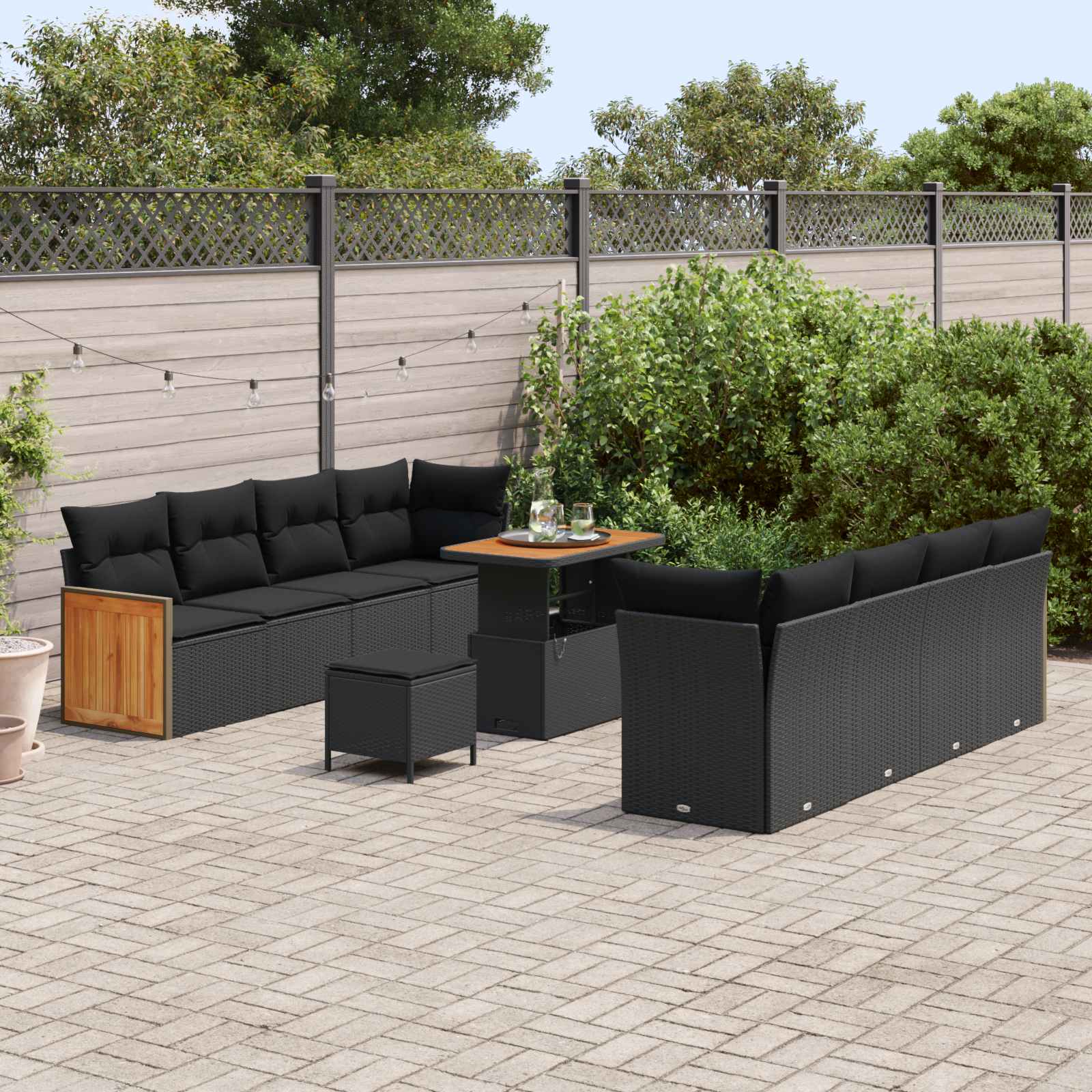 Garden Sofa Set with Cushion 11 pcs Black