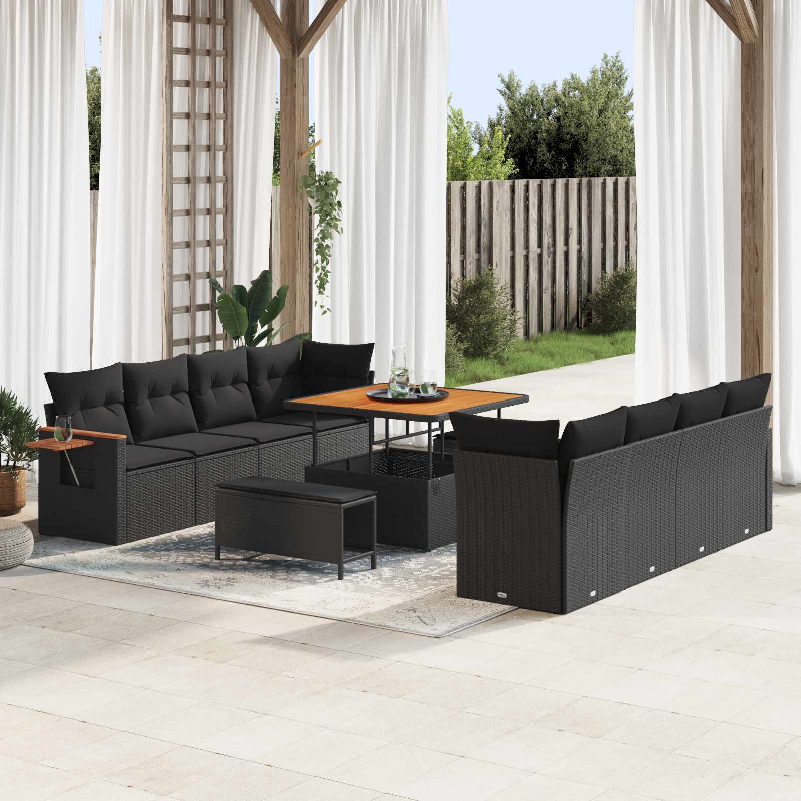 Garden Sofa Set with Cushion 11 pcs Black