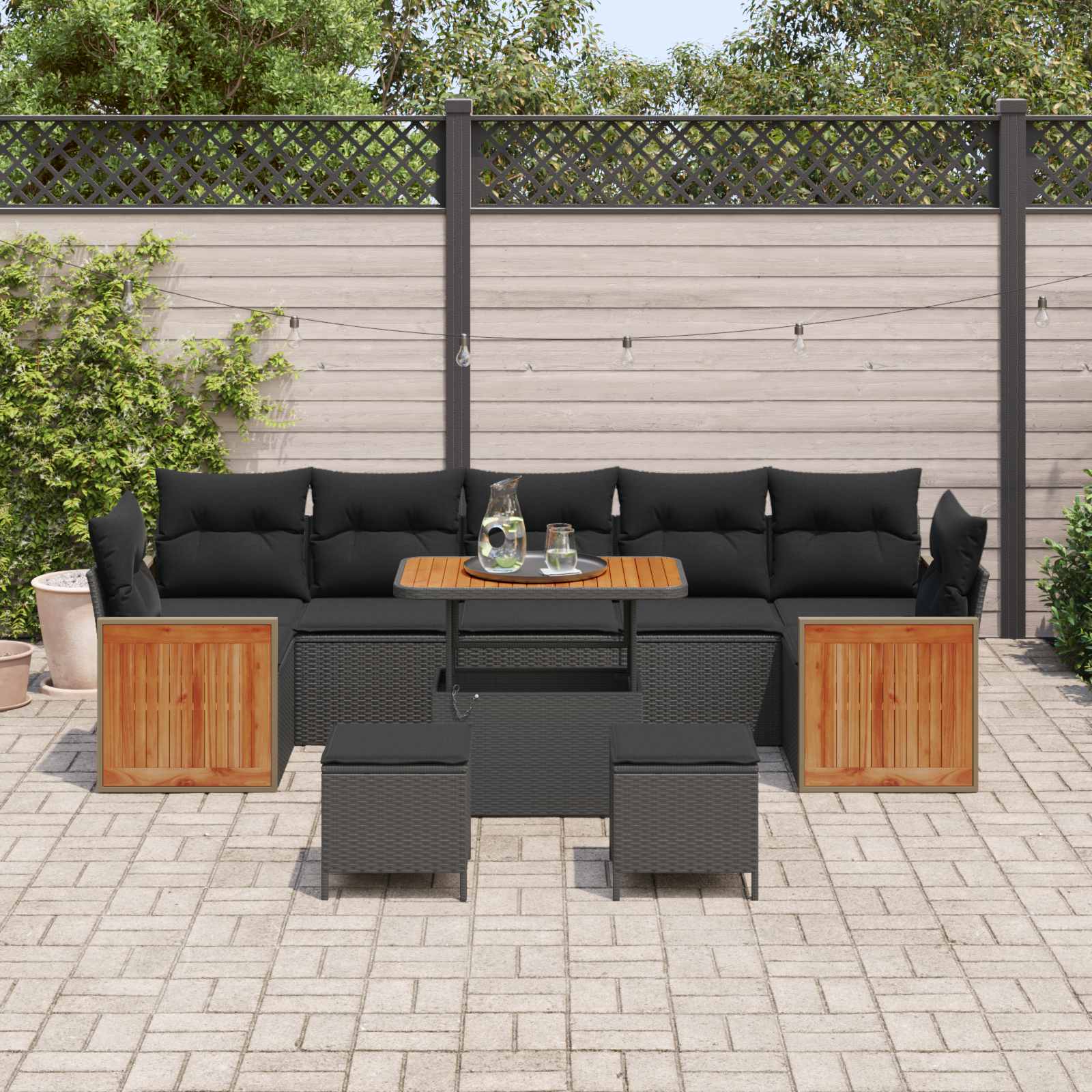 Garden Sofa Set with Cushion 10 pcs Black
