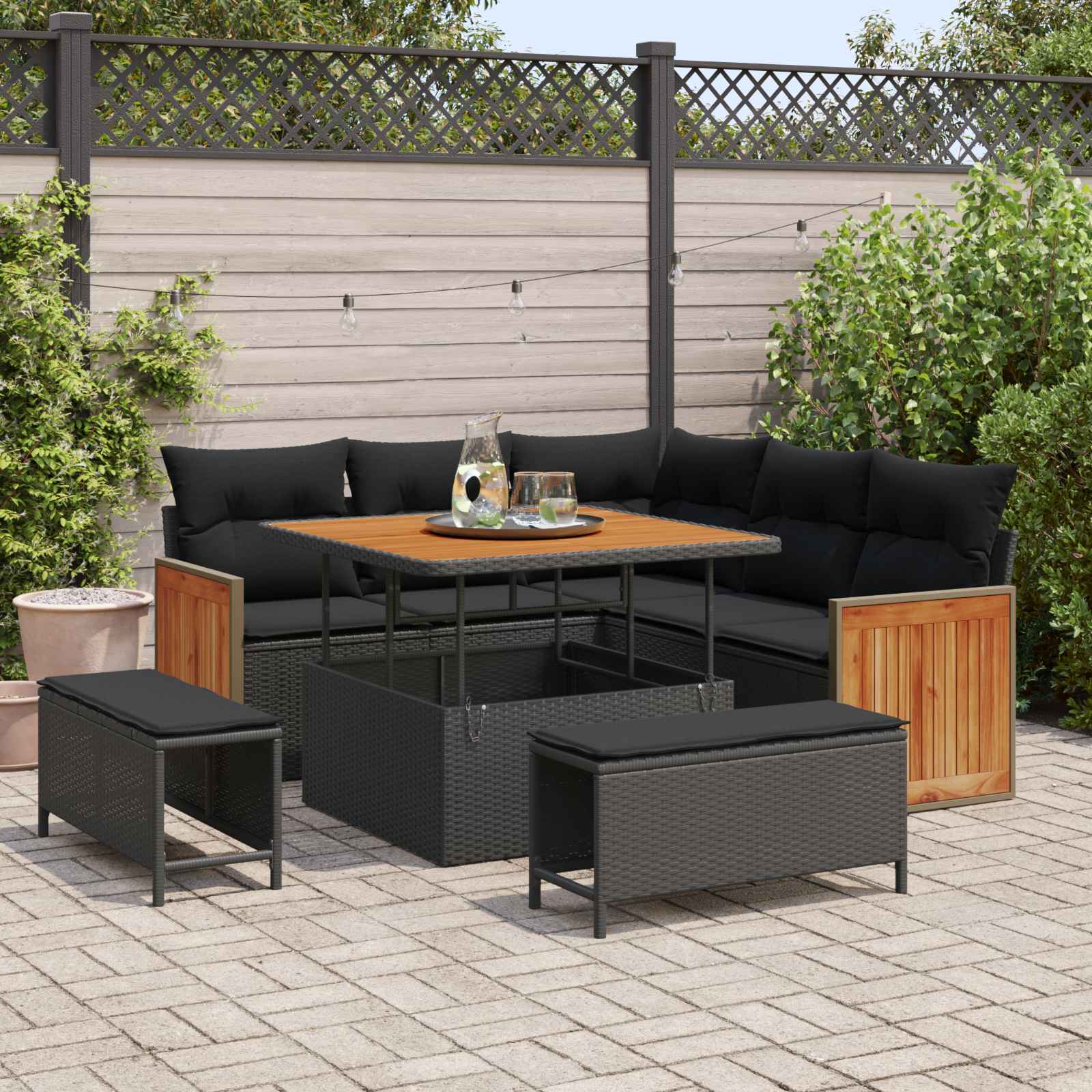 Garden Sofa Set 8 pcs Black Poly Rattan and Powder-Coated Steel