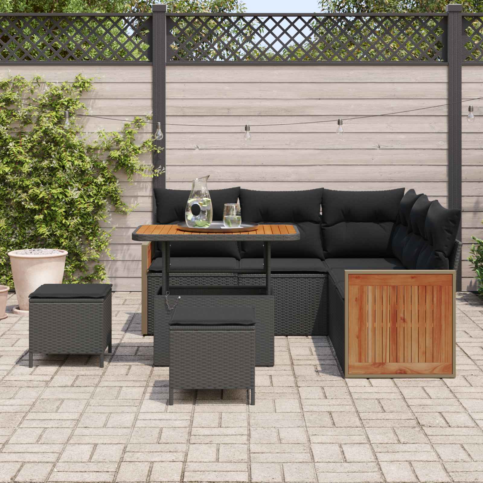 Garden Sofa Set 8 pcs Black Poly Rattan and Powder-Coated Steel