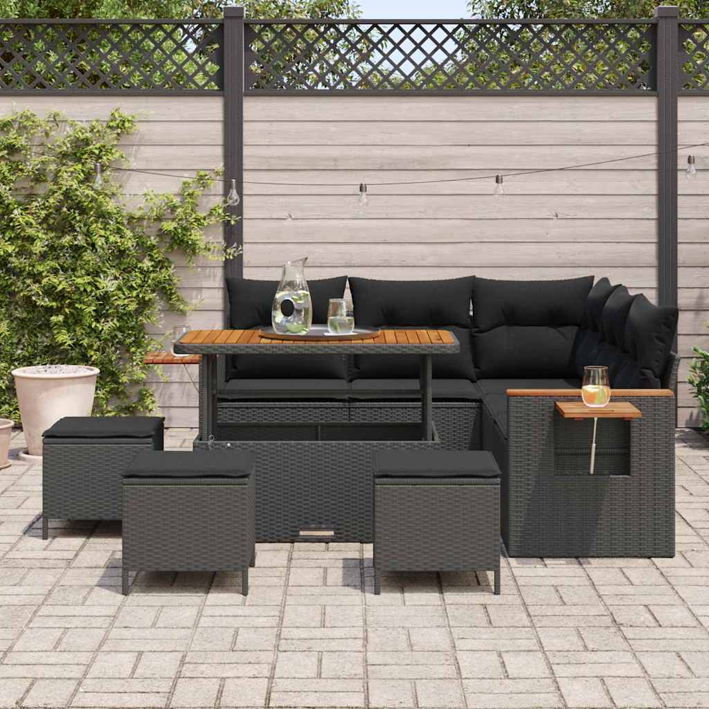 Garden Sofa Set with Cushion 9 pcs Black 110 x 55 x 71 cm